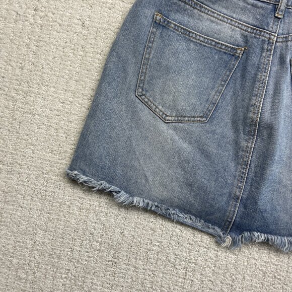 Kendall & Kylie Distressed Cut-Off Denim Mini Skirt Blue Raw Hem Casual Women’s - Picture 12 of 14